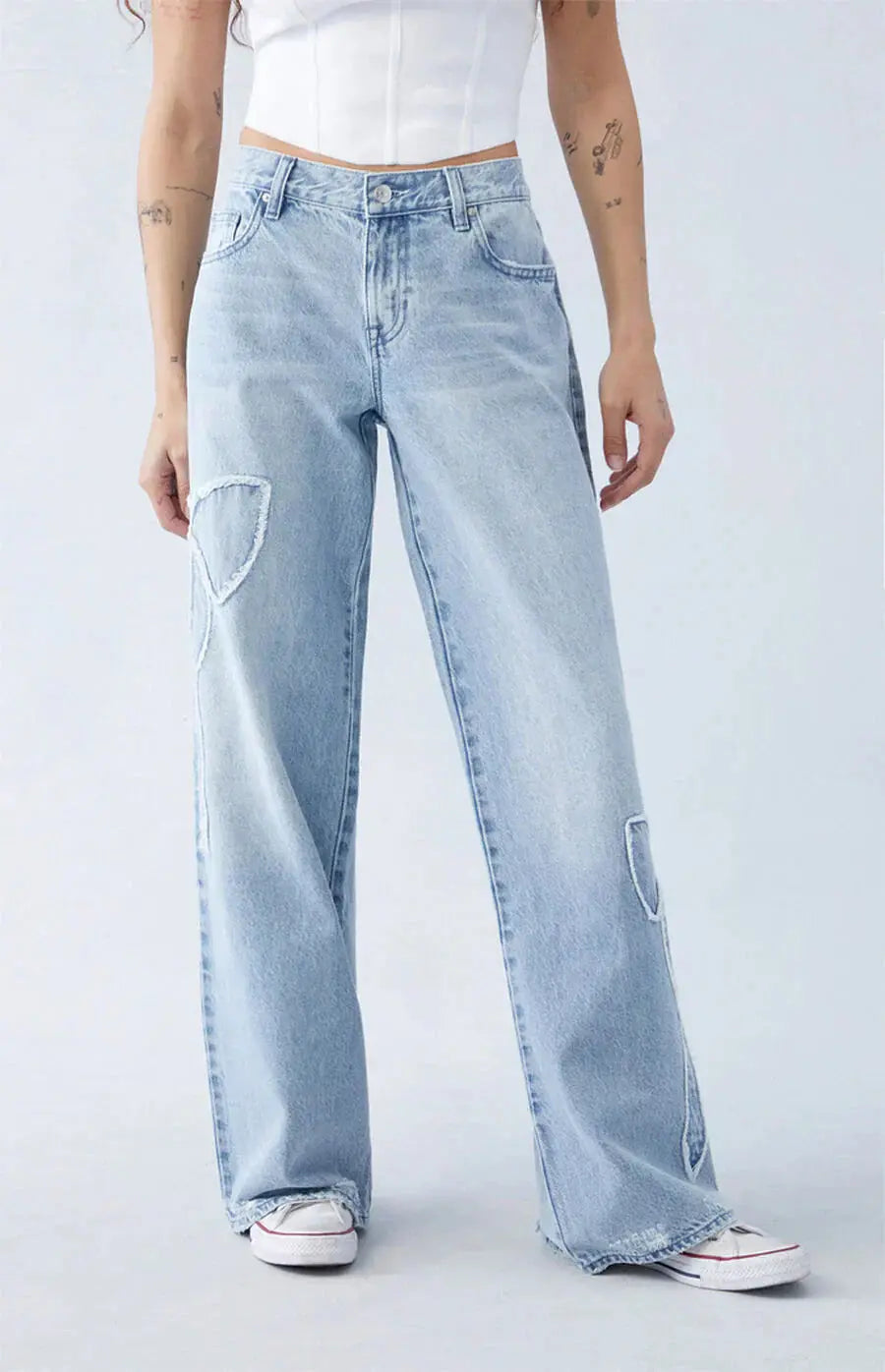 Yasmin Damen Straight Leg Jeans Denim Aufnäher Schwarz - Norvielle