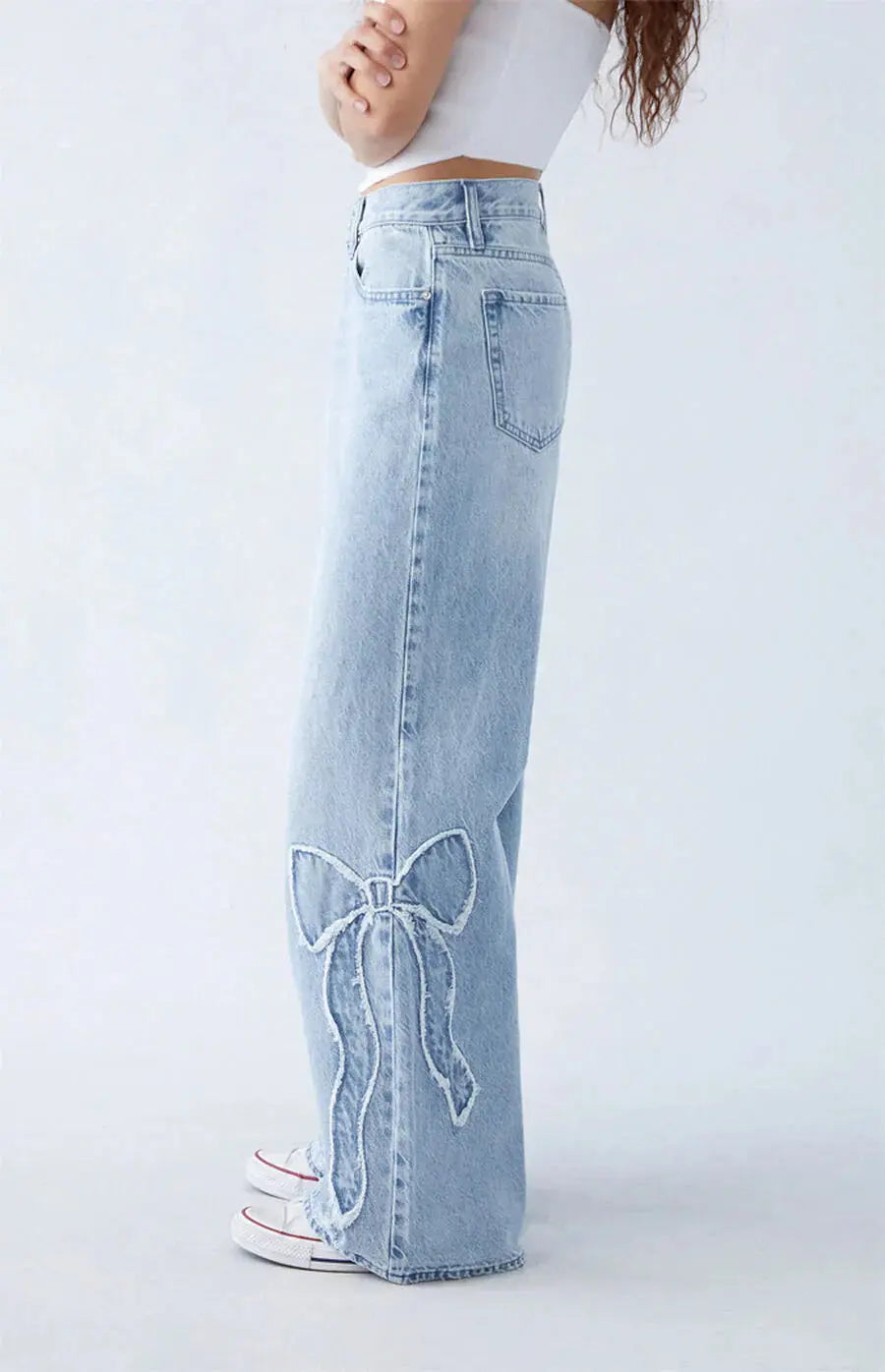 Damen Wide-Leg Jeans Herz-Patch-Detail