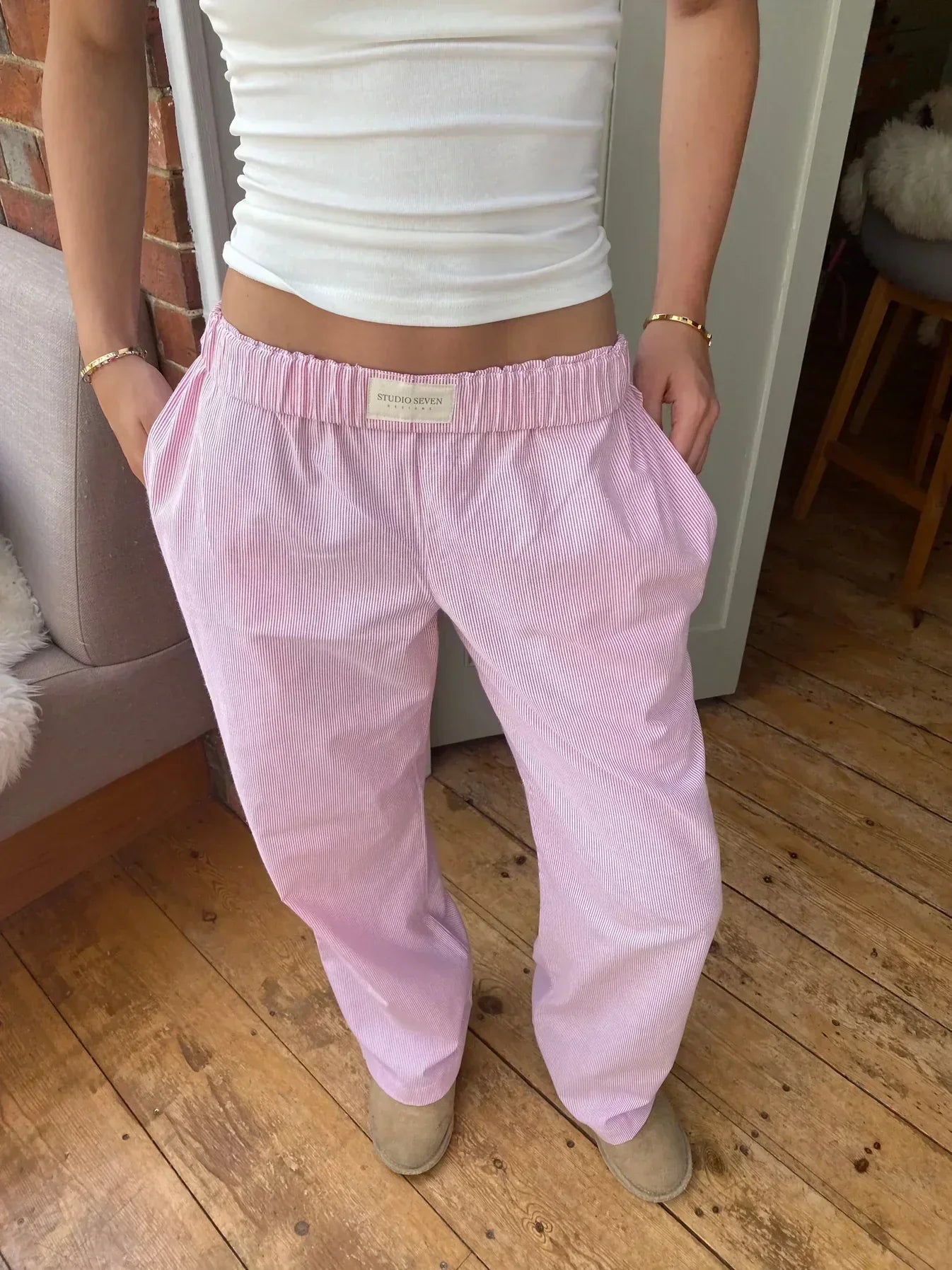 Damen Loungehose Gestreift Elastikbund - Norvielle