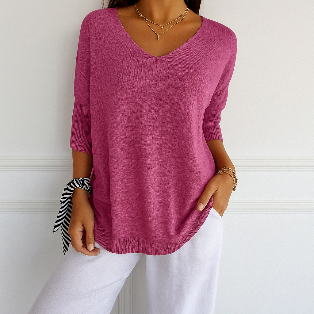 Damen Pullover V-Ausschnitt Kurzarm