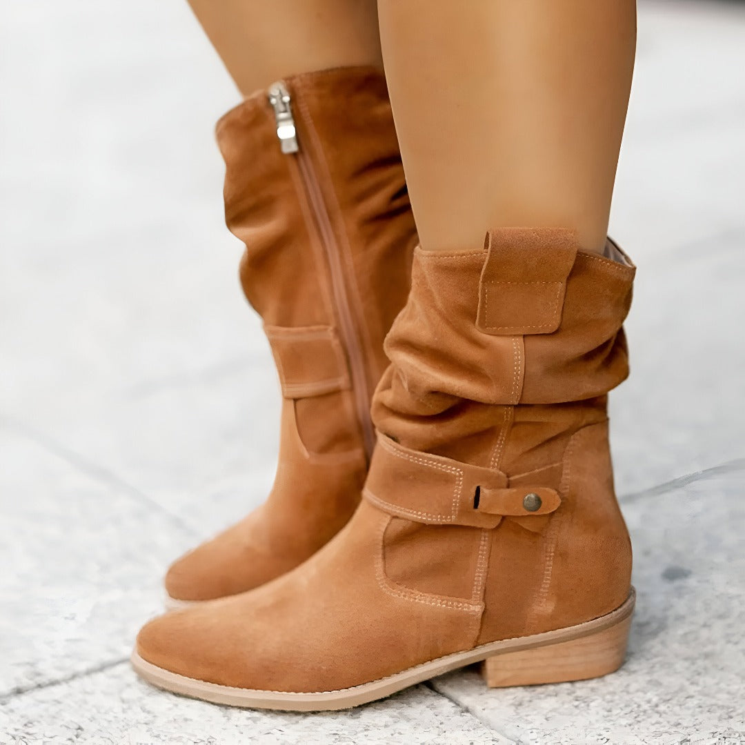 Damen Kunstleder-Stiefel Plüschfutter Komfort Schwarz - Norvielle