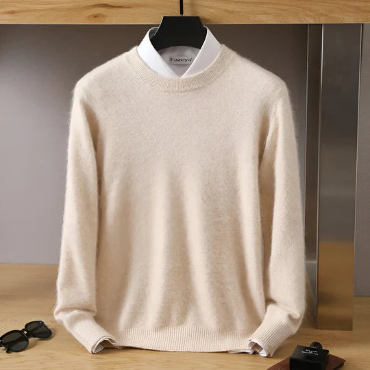 Herren Kaschmirpullover Rundhals Klassisch Beige