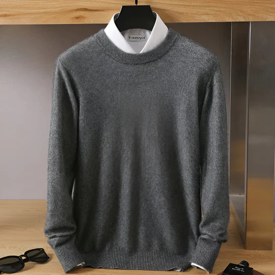 Herren Kaschmirpullover Rundhals Klassisch Beige