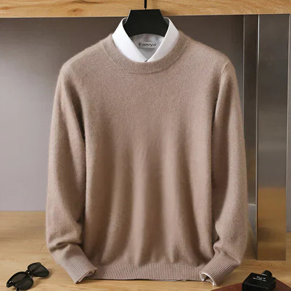 Herren Kaschmirpullover Rundhals Klassisch Beige