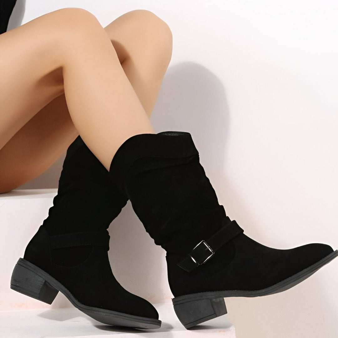 Damen Kunstleder-Stiefel Plüschfutter Komfort