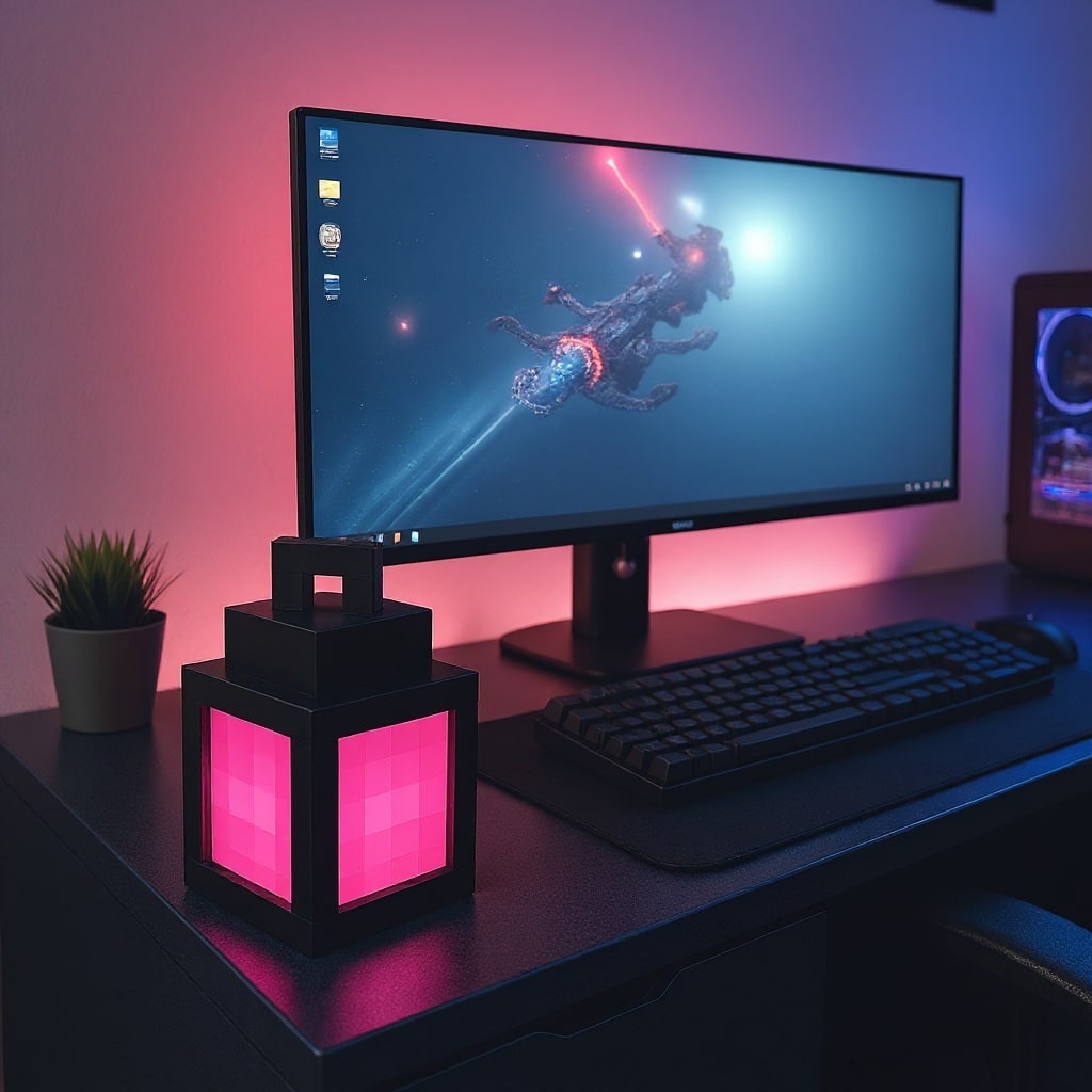 Minecraft Tischlampe Drahtlos Pixellicht Weiß