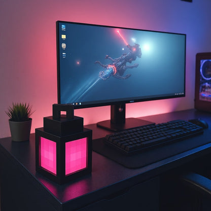 Minecraft Tischlampe Drahtlos Pixellicht Weiß