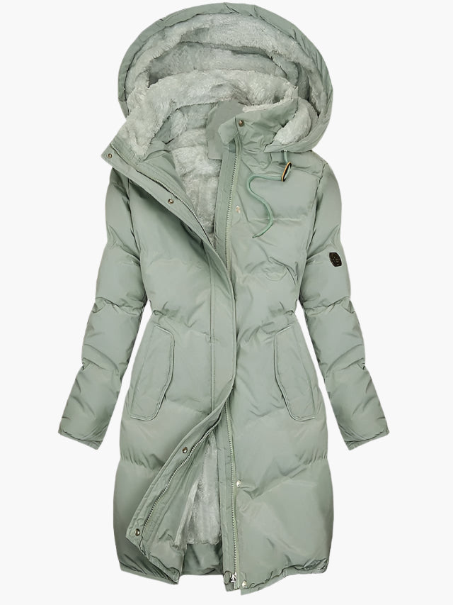Damen Steppmantel Fleece Kapuze Reißverschluss
