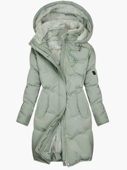 Damen Steppmantel Fleece Kapuze Reißverschluss