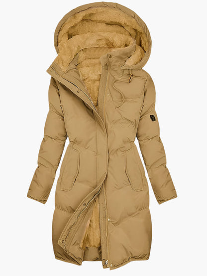Damen Steppmantel Fleece Kapuze Reißverschluss