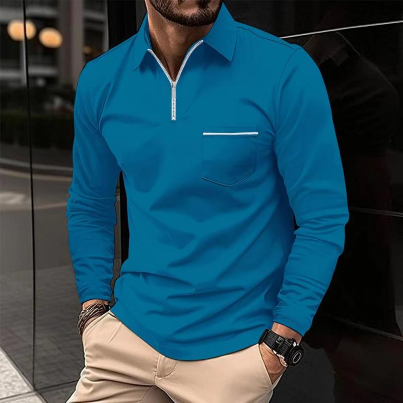 Herren Langarm-Poloshirt Reißverschluss Elegant