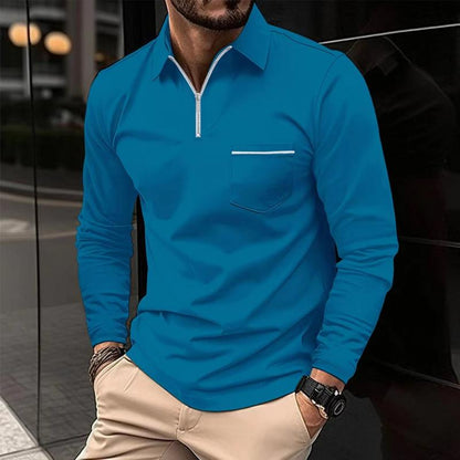Herren Langarm-Poloshirt Reißverschluss Elegant