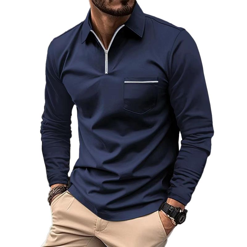 Herren Langarm-Poloshirt Reißverschluss Elegant Schwarz - Norvielle