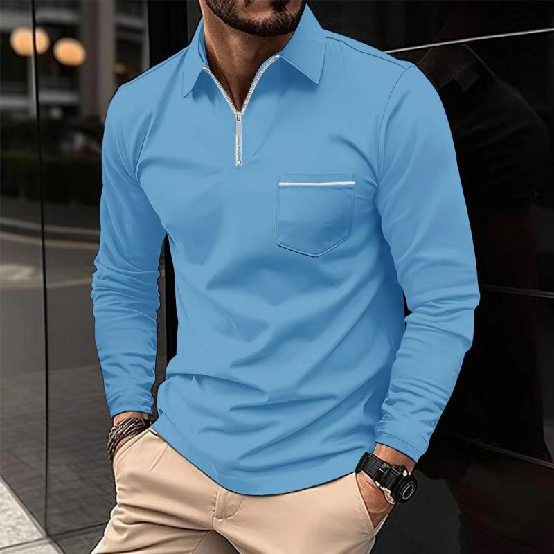 Herren Langarm-Poloshirt Reißverschluss Elegant