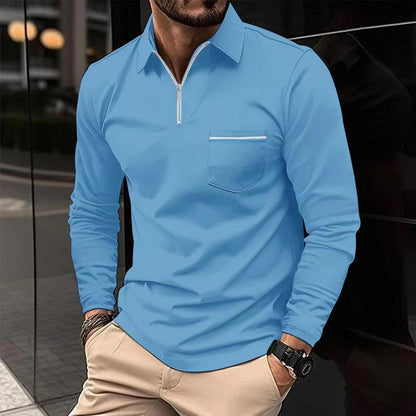 Herren Langarm-Poloshirt Reißverschluss Elegant