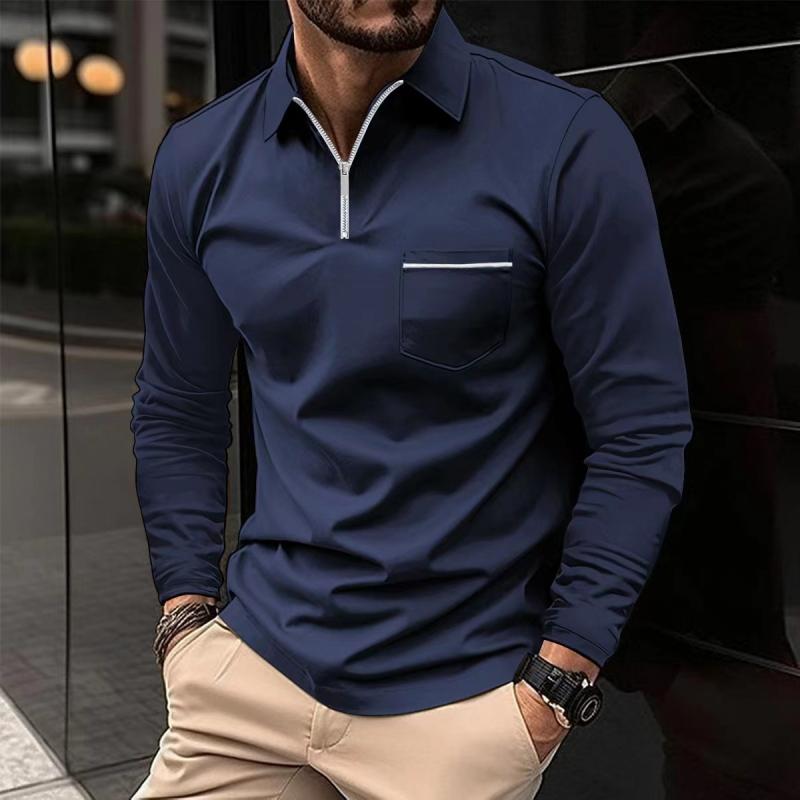 Herren Langarm-Poloshirt Reißverschluss Elegant
