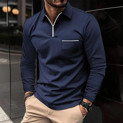 Herren Langarm-Poloshirt Reißverschluss Elegant