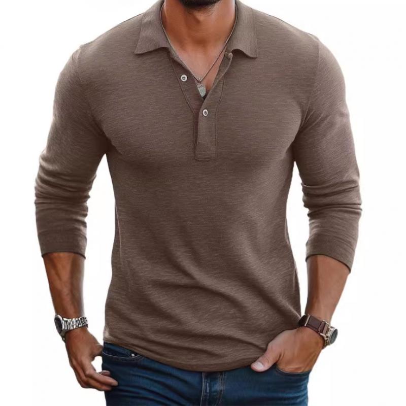Herren Langarm Polo Shirt Baumwolle Knopfleiste Weiß - Norvielle