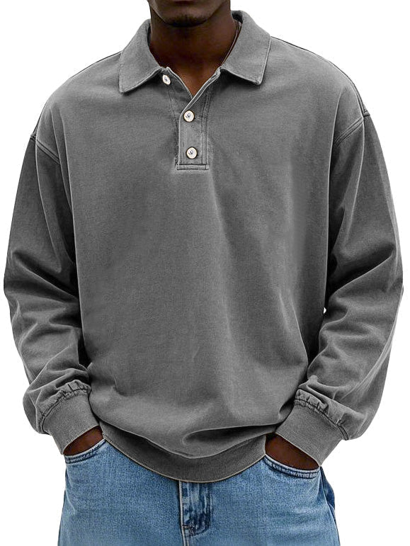 Herren Langarm Polo Sweatshirt Bequem Grau