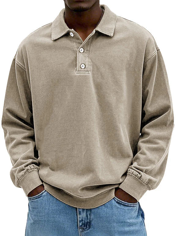 Herren Langarm Polo Sweatshirt Bequem Grau