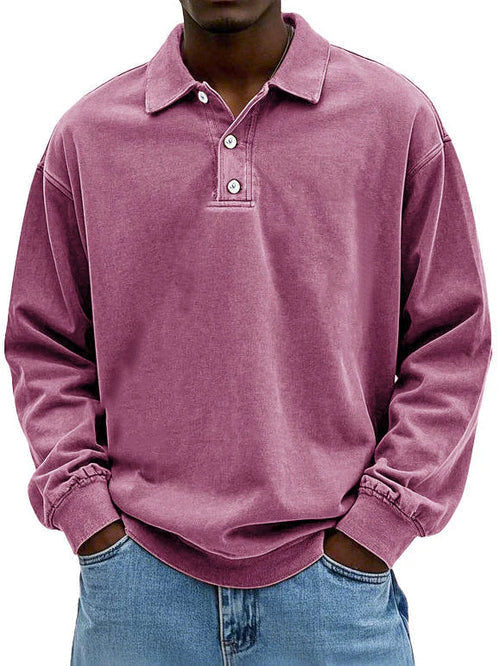Herren Langarm Polo Sweatshirt Bequem Grau