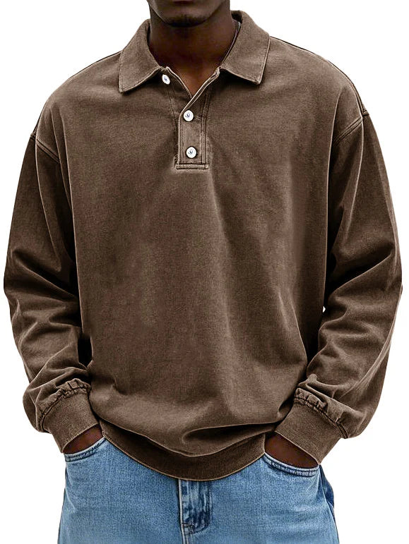 Herren Langarm Polo Shirt aus Baumwolle mit Knöpfen und Kragen