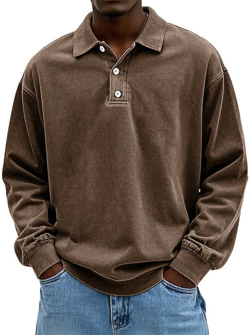 Herren Langarm Polo Sweatshirt Bequem Grau