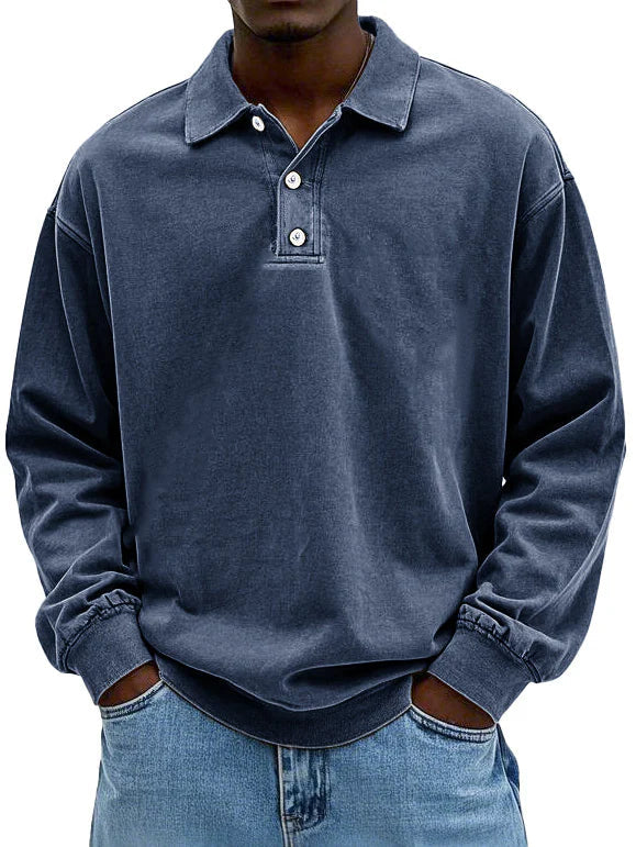 Herren Langarm Polo Sweatshirt Bequem Grau