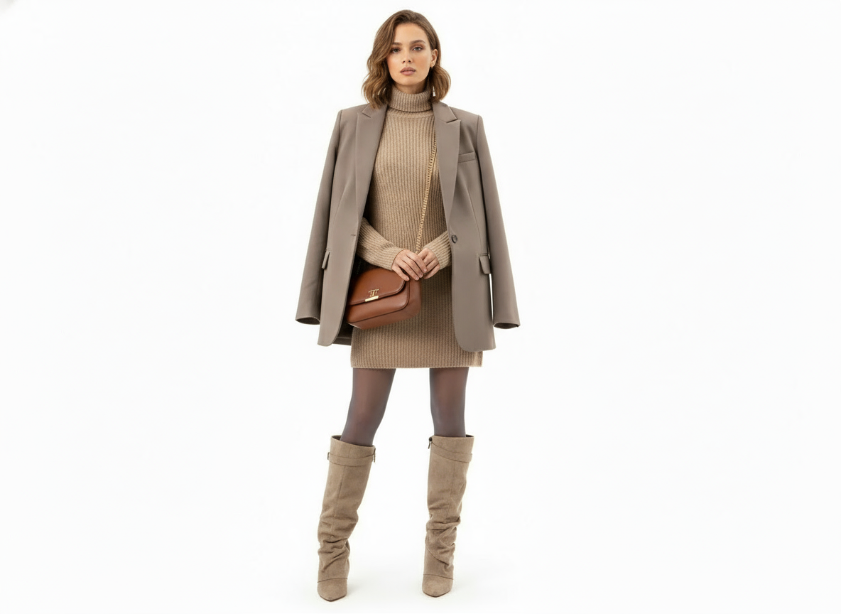Damen Slouch Boots Faltstiefel Niedriger Absatz