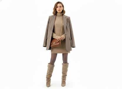 Damen Slouch Boots Faltstiefel Niedriger Absatz