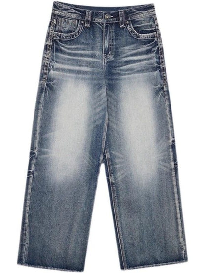 Norvielle Damen Baggy Jeans Hochwerder Distressed Waschblau