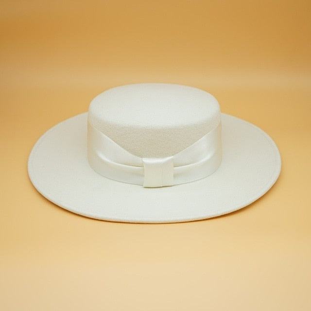 Weißer Wollhut Damen Schleife
