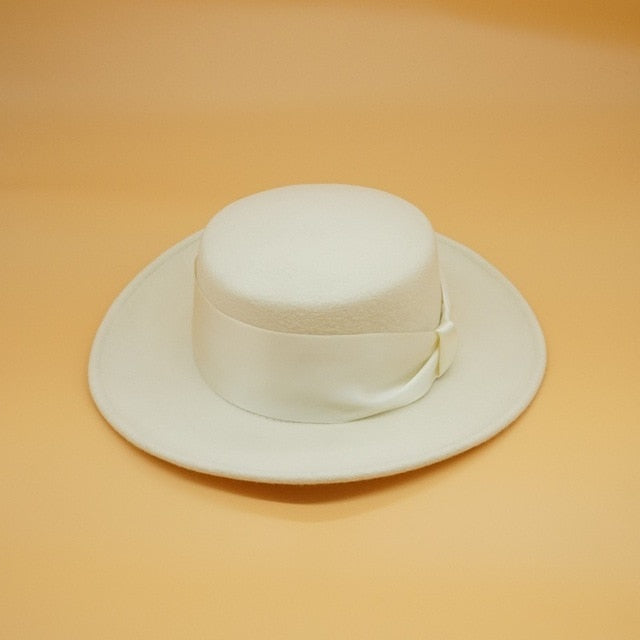 Weißer Wollhut Damen Schleife