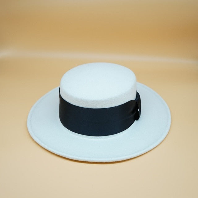 Weißer Wollhut Damen Schleife