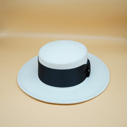 Weißer Wollhut Damen Schleife