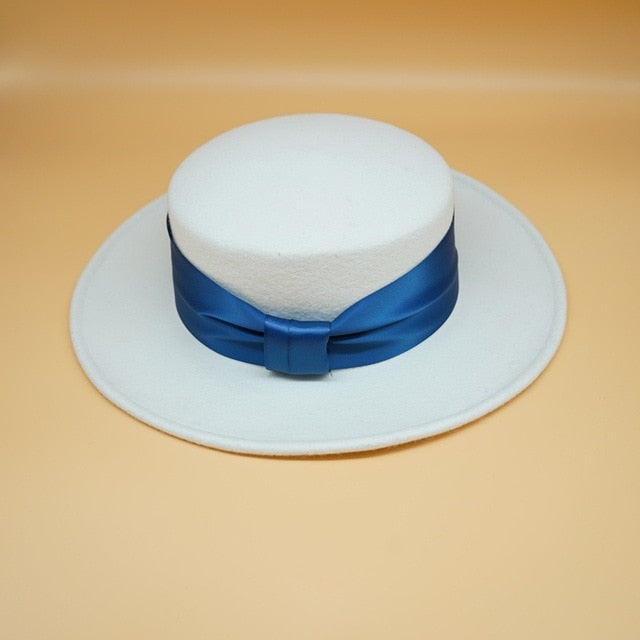 Weißer Wollhut Damen Schleife