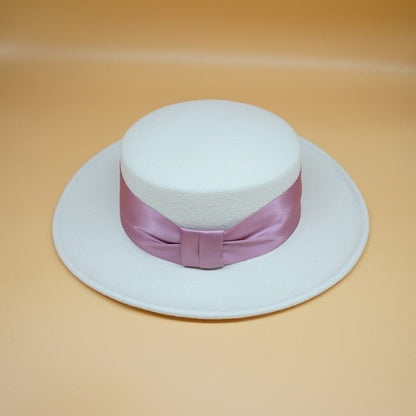 Weißer Wollhut Damen Schleife