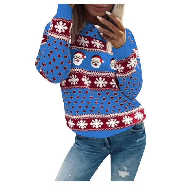 Damen Weihnachtspullover Weihnachtsmann Schneeflockenmuster - Norvielle