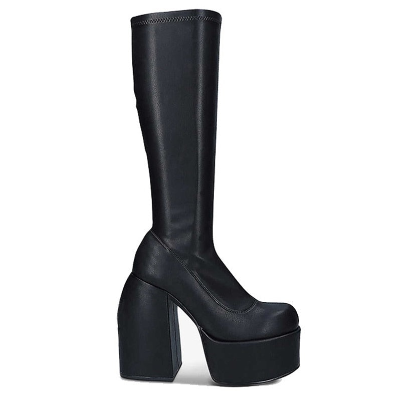 Norvielle Damen Kniestiefel Hochabsatz