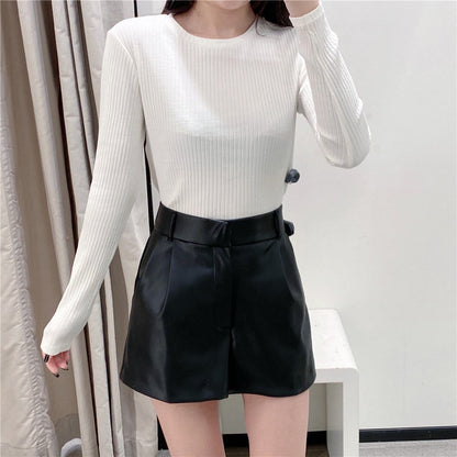 Damen Kunstleder Shorts Elegant Zierleisten