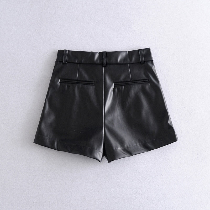 Damen Kunstleder Shorts Elegant Zierleisten