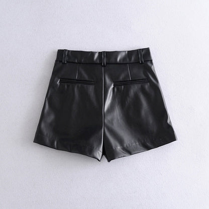 Damen Kunstleder Shorts Elegant Zierleisten