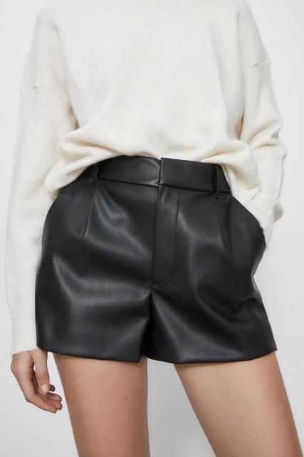 Damen Kunstleder Shorts Elegant Zierleisten