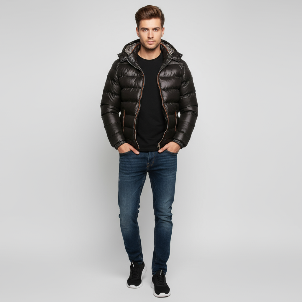 Herren Wintermantel Gepolstert Kapuzenform Schwarz - Norvielle