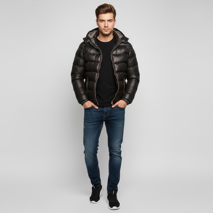 Herren Wintermantel Gepolstert Kapuzenform Schwarz - Norvielle