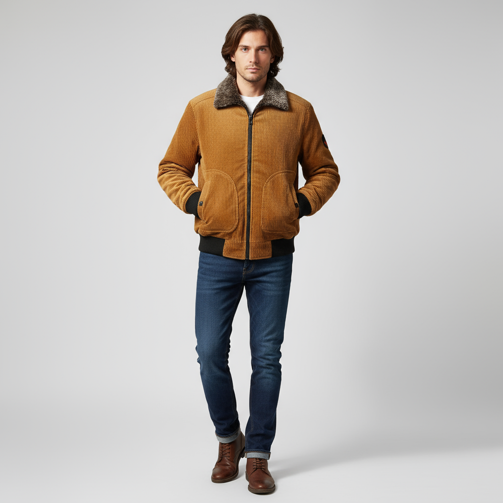 Herren Winterjacke Kragenbetont Wollig Schwarz - Norvielle