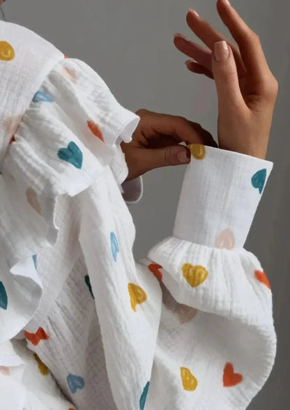 Damen Zweiteiler-Set Herz-Print Leicht Sommer