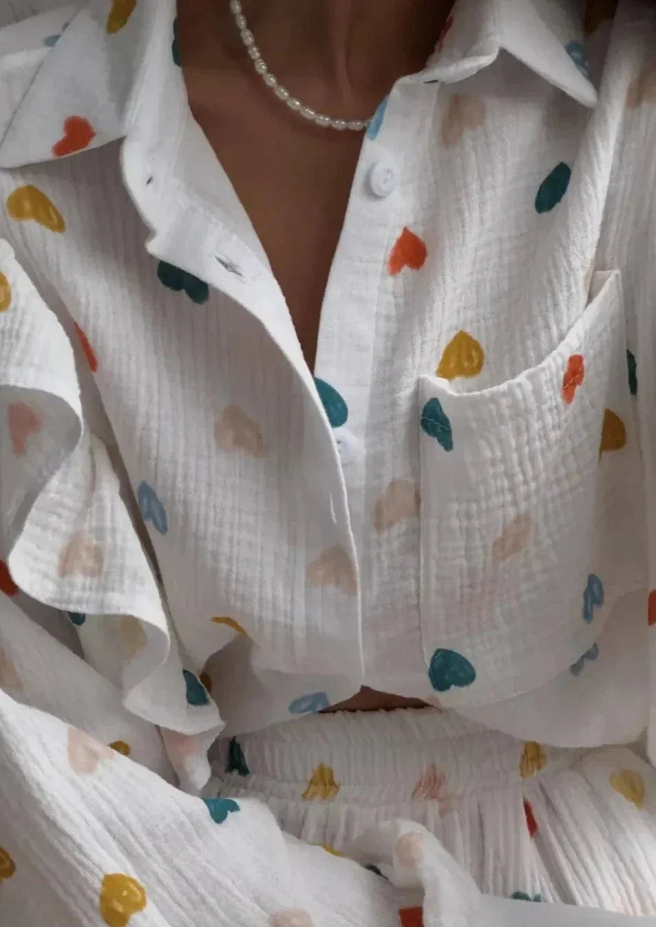 Damen Zweiteiler-Set Herz-Print Leicht Sommer