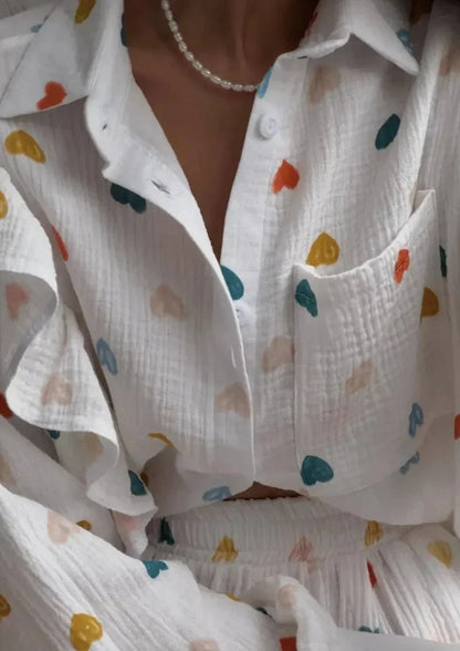 Damen Zweiteiler-Set Herz-Print Leicht Sommer
