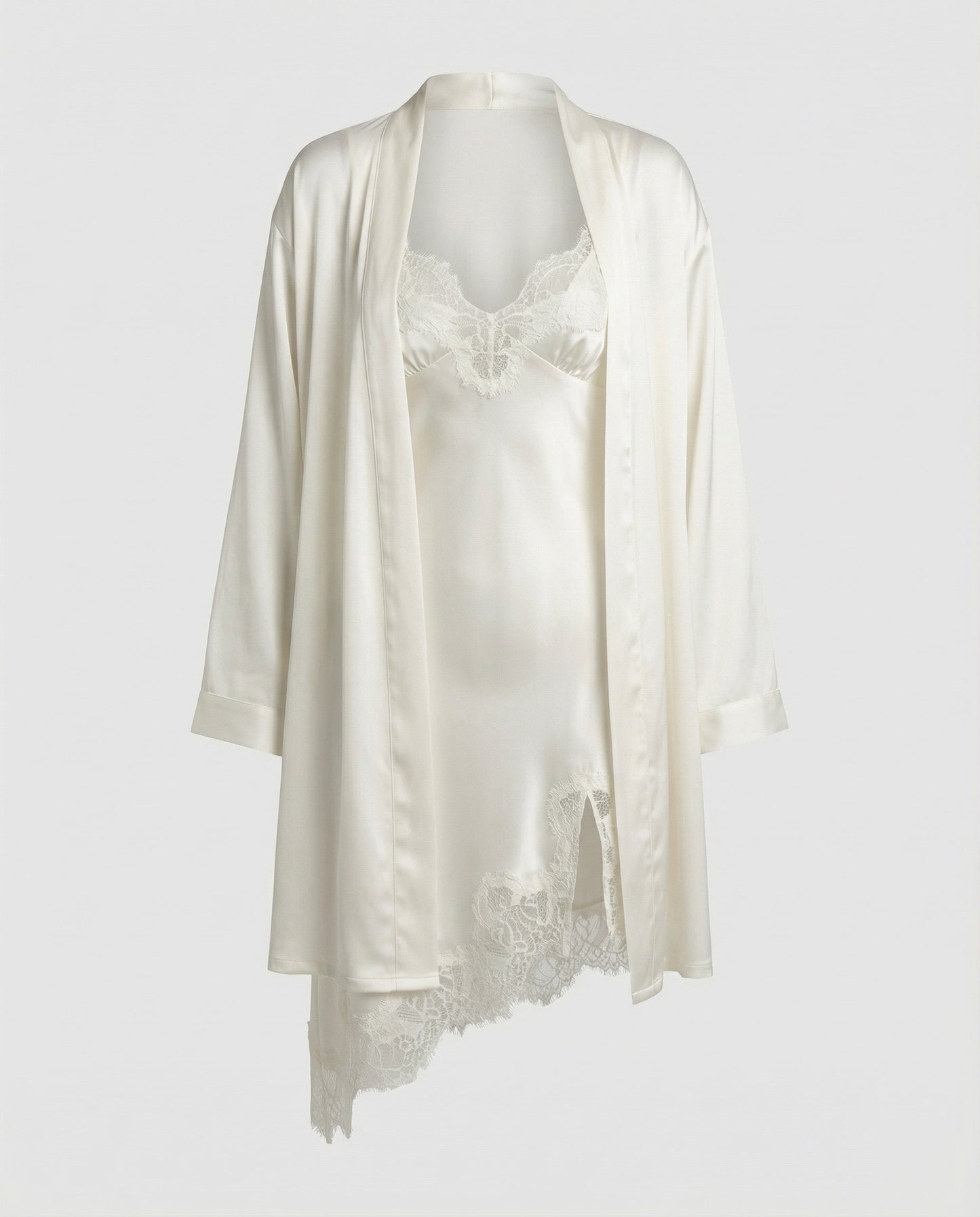 Damen Satin Nachtwäsche Set mit Spitze